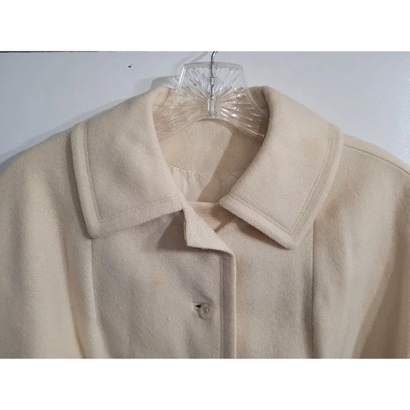 Vintage The Travelaire Cream Wool Button Split Cuff Union Made Dress Coat Sz 16 - Picture 4 of 16